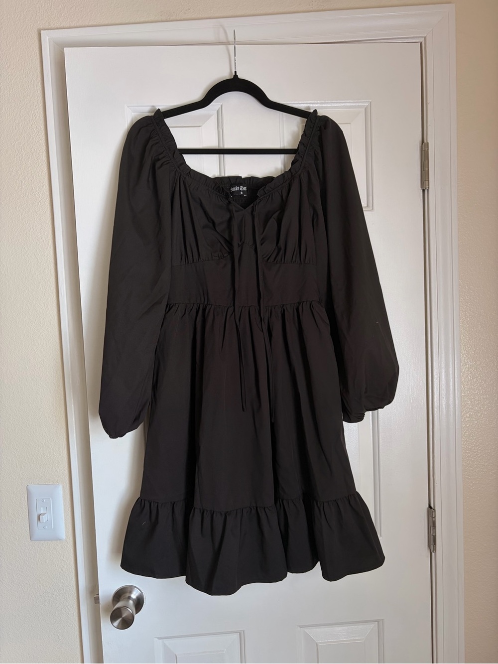 Black Peasant Sleeve Mini Dress